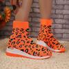 Fashion Ankle Boots Women's Leopard Breathable Wedge Platform Ladies Shoes Fashion Women's Boots High Heels Sock Boots Knitting Stretch