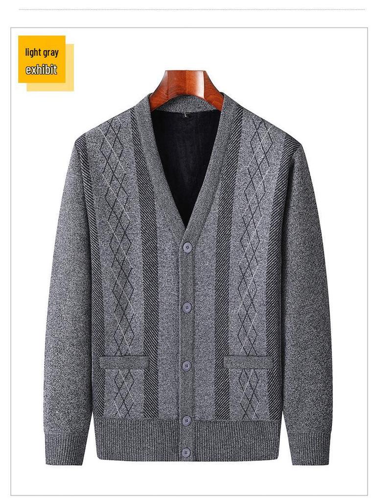 Warm Fleece-Lined Cardigan for Middle-Aged and Elderly Men: Knitted Sweater & Thick Grandpa Jacket