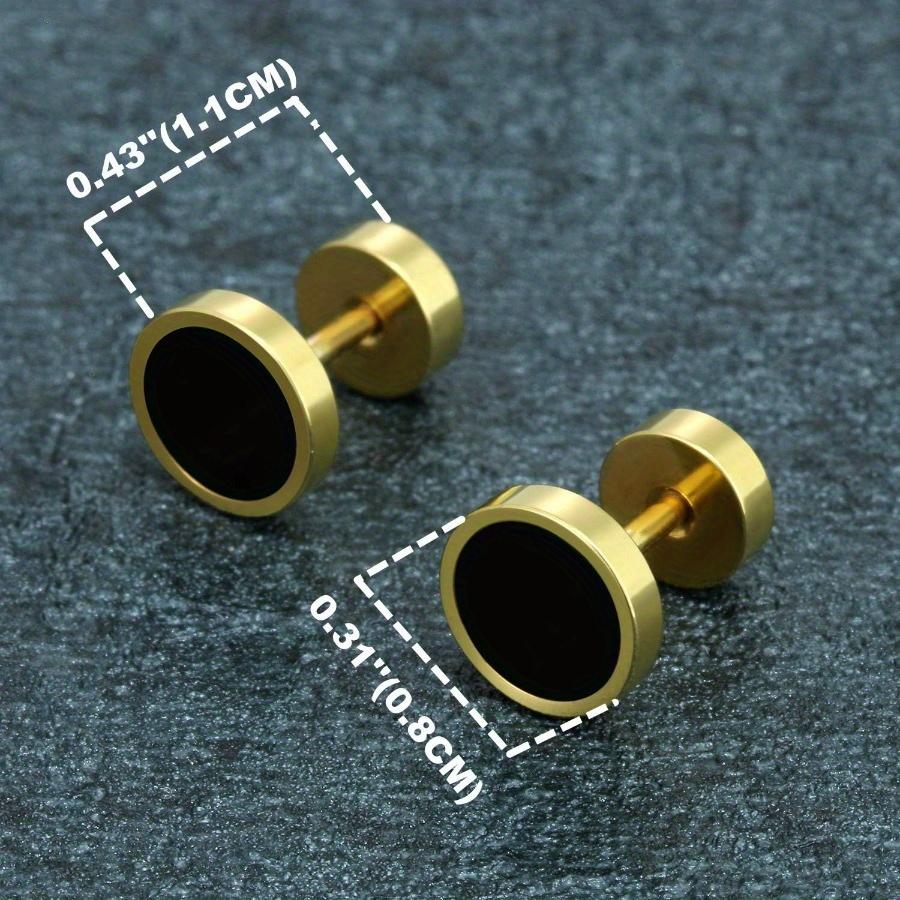 2pcs Unisex Punk Stainless Steel Simple Drip Oil Double Side Barbell Dumbbell Round Stud Earrings for Men Women Hip Hop Jewelry