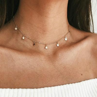 Novo Simples Mulheres Chocker Corrente de Ouro Estrela Gargantilha Colar Jóias Presentes