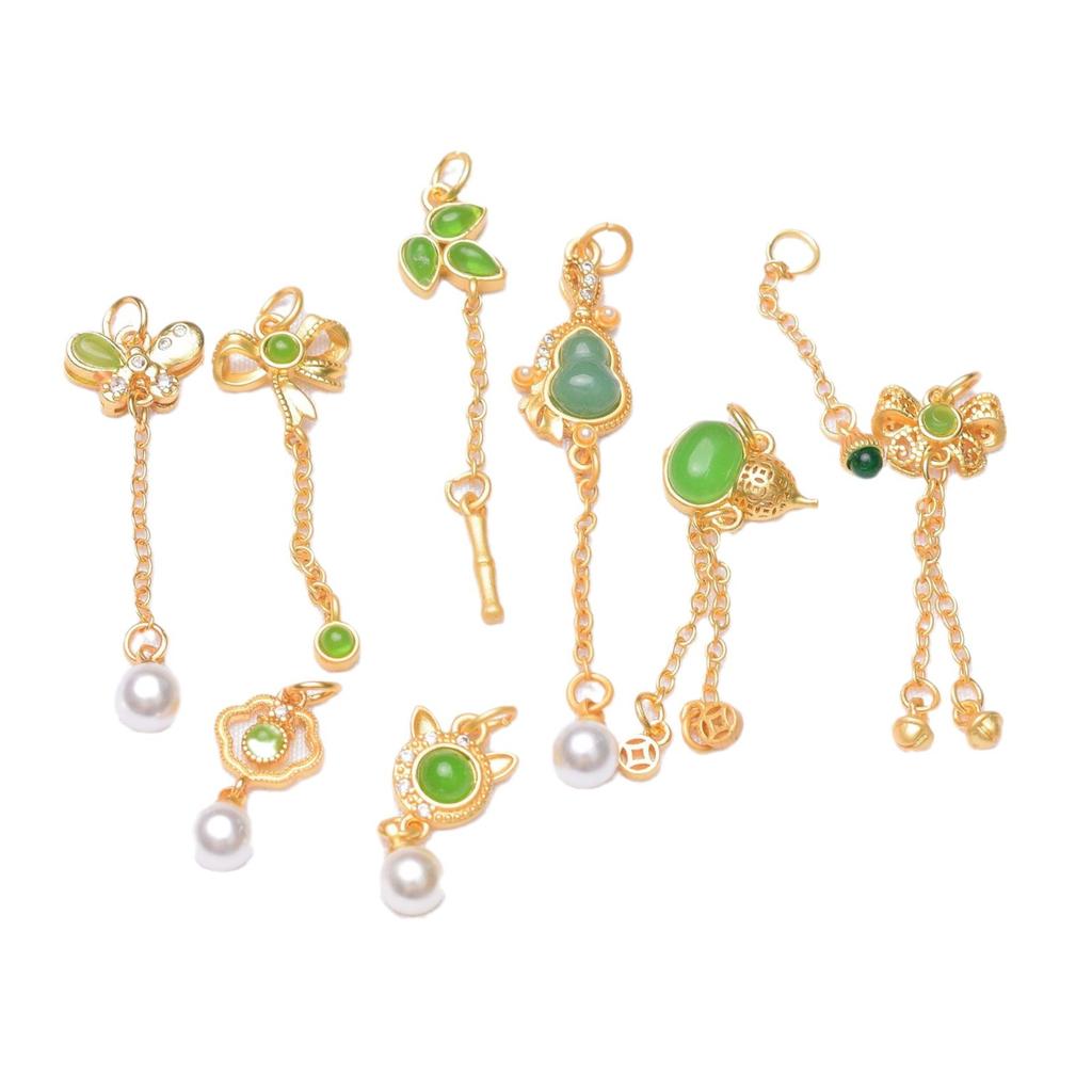 10pcs Color-Preserving Ancient Sand Gold Pendant, Four-Leaf Clover Lucky Lock Pearl Pendant, Bow Pendant Diy Handmade Beaded Accessories
