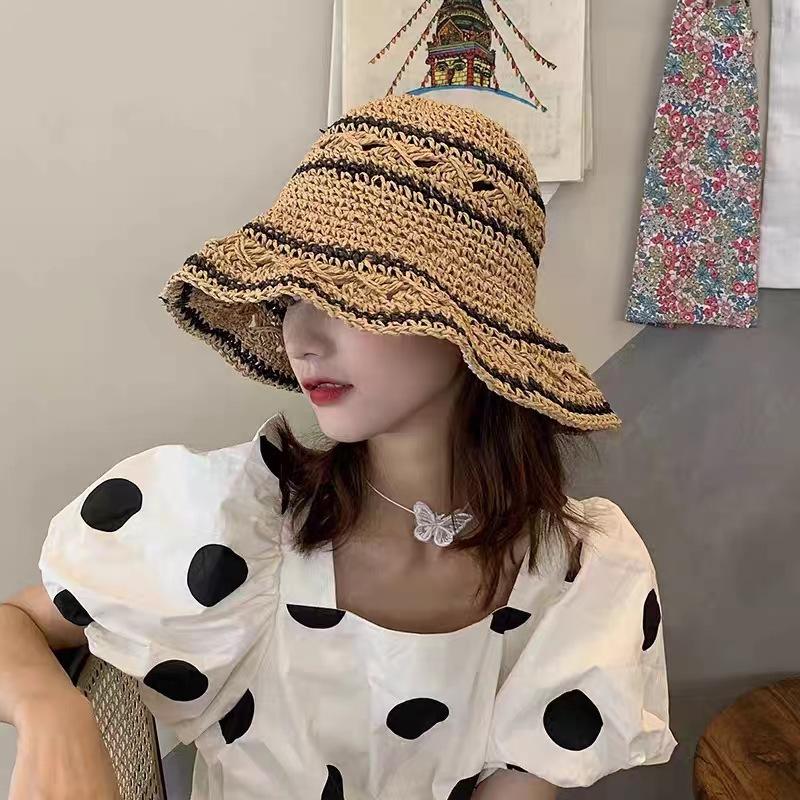 Straw hat female sunshade sunscreen big eaves ins small fresh spring and summer travel beach vacation sweet Mori versatile display