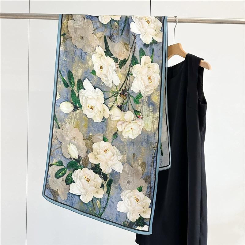 Graceful 100% Pure Silk Scarf Women Elegant Mulberry Silk Floral Neckerchief Scarves Shawls