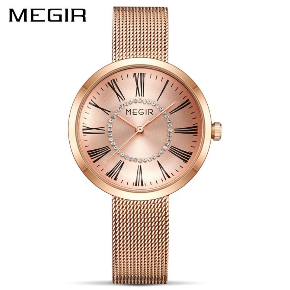 Classic Business Women Quartz Watch Round Roman Dial Rhinestone Ring Decor Mesh Strap Daily Waterproof Wrist Watch
