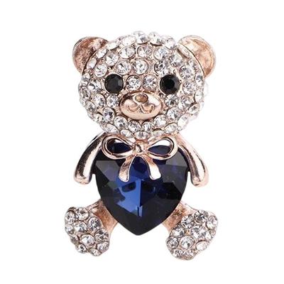 [R7301] - Golden Blue 'Teddy Bear' Designer Brooch - 40x28 Mm