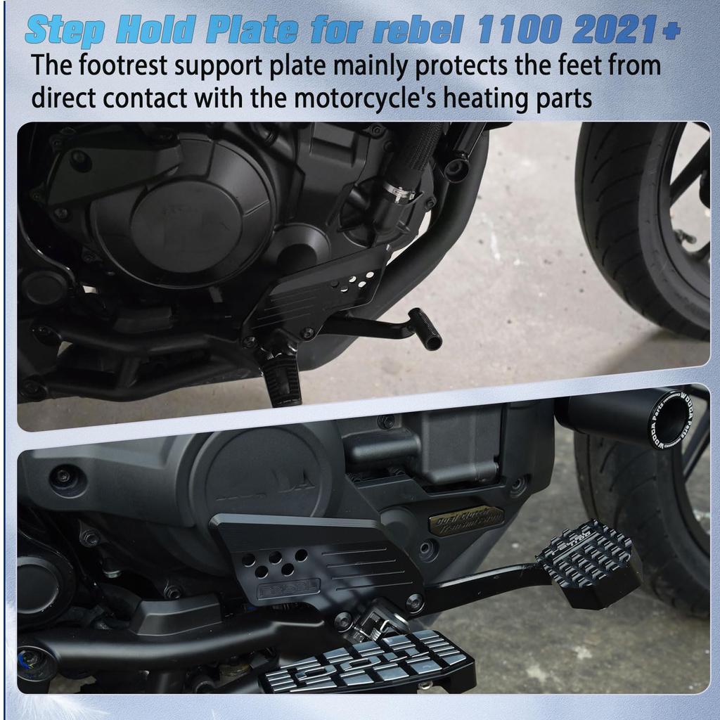 Midimttop Rebel 1100 Foot Peg Heel Plate Guard Protector, Footpeg Step Hold Plate for Honda Rebel CMX 1100/Rebel 1100T (2021-2025) (Black)