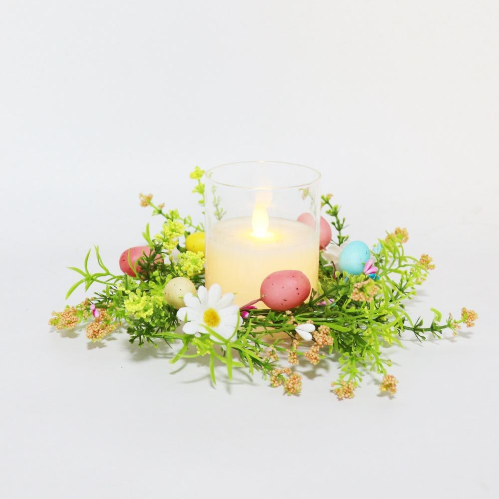 Easter Egg Candle Rings Holder Wreaths with Daisy Flower Spring Egg Artificial Farmhouse Wreaths Berry Candle Rings Table Decor