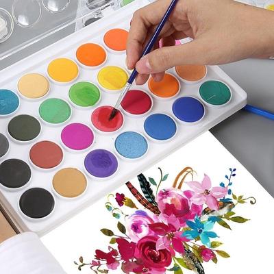 12/16/18 Colors Portable Solid Watercolor Paint Set Water Color Brush Pen For Child Painting Art Supplies