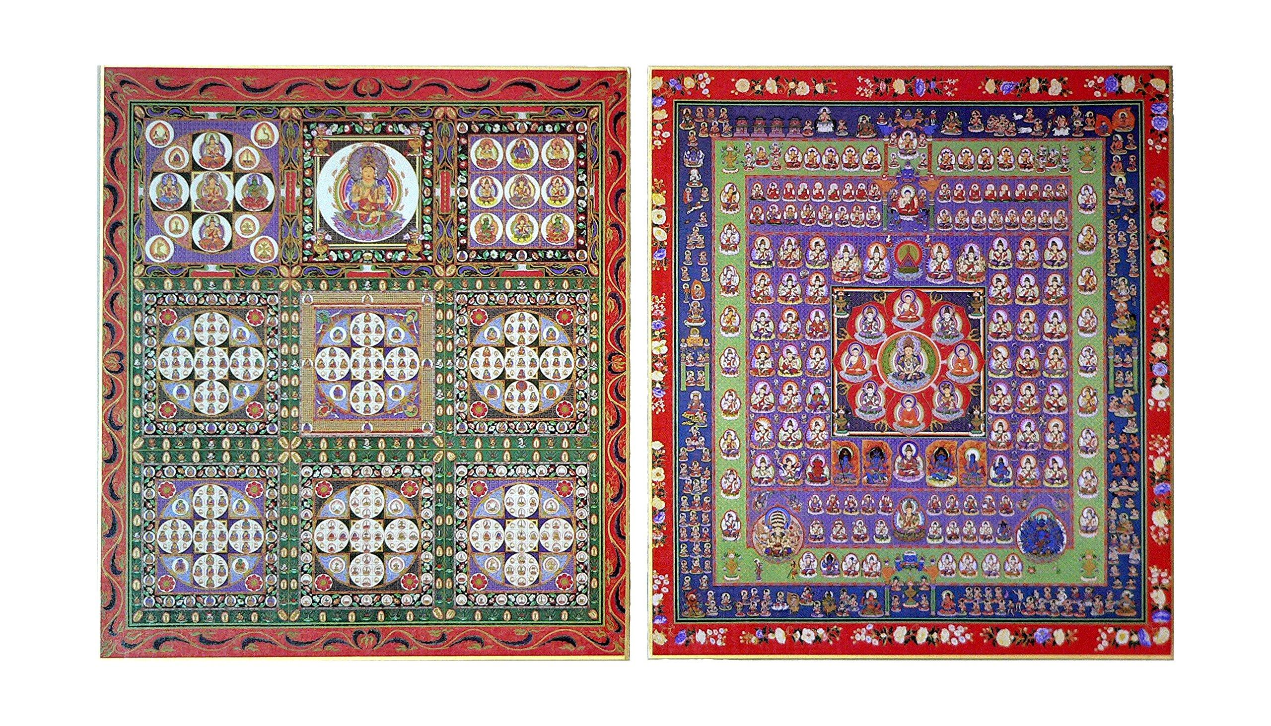 

Buddhist painting colored paper: Two-piece set of Mandalas: Kongokai Mandala and Taizokai Mandala