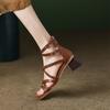 Comemore Strappy Roman Sandals Women New Brown Retro Chunky High Heel Square Head Shoes for Women Back Zip Heeled Sandal