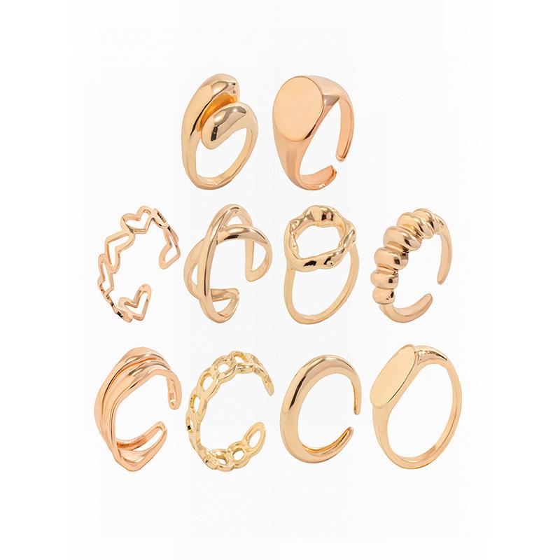 Fashion Women's 10 Piece Ring Set - Ladies Ring  Metal Ring Glossy Ring  Metal Ring Holiday Gift
