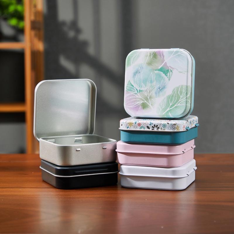 2Pcs Assorted Decorative Square Metal Storage Tins Sealed Hinged Lids Food Grade Containers for Party Candy Treat Gift Packaging