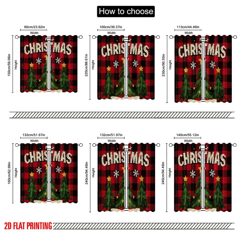 2pcs,2D Plane Printing Pattern Curtains Winter Christmas Tree1 Versatile 100% Polyester (without Rod) Outdoor Decorations