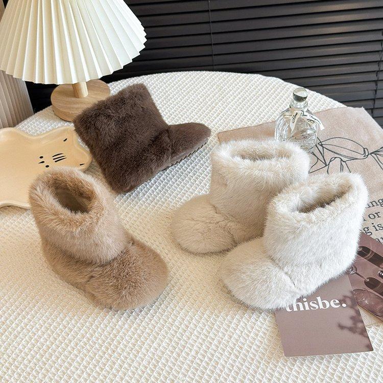 Korean version of children's fluffy boots winter 2025 new girls' snow boots boys' large cotton shoes thickened warm baby cotton boots