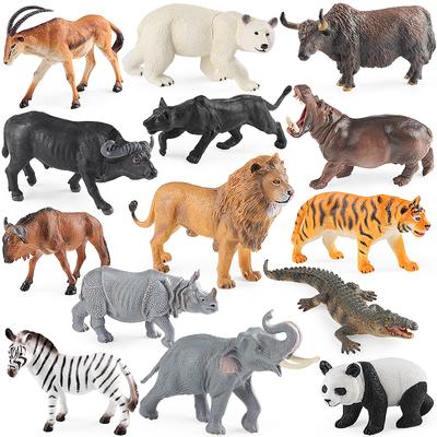 Oenux African Wild Animals Lion Tiger Yak Antelope Crocodile Zebra Black Panther Model Figurines Home Decoration Toy Kids Gift