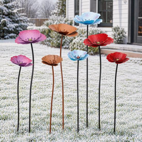 Yousheng 2Pcs Metal Flowers for Outside, Decorative Garden Stakes, Flower Bed Decor Plant Stakes, Metal Art for Outside, Outdoor Yard Art for Lawn