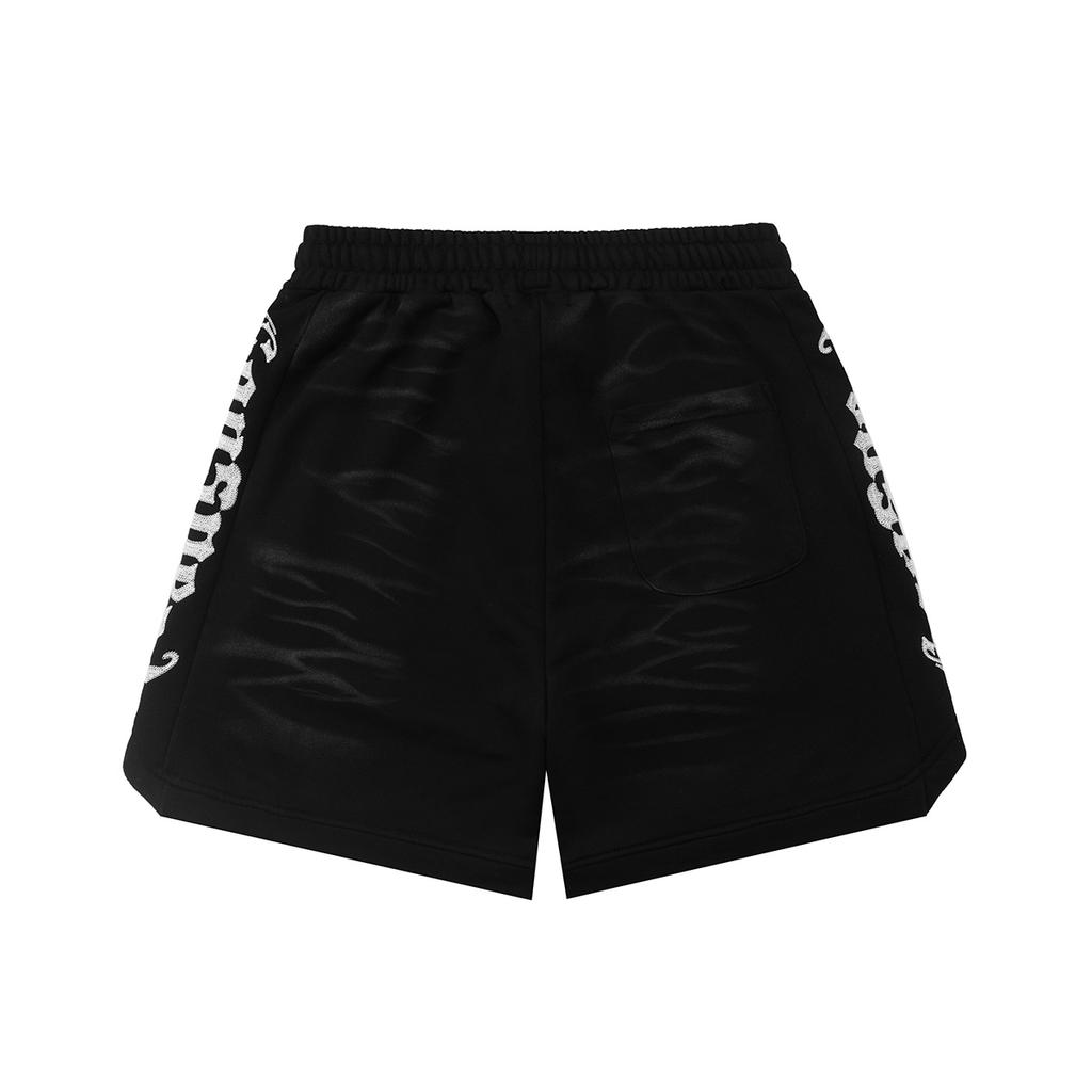 Men's Gothic Embroidered Shorts Washed Vintage Hip Hop Streetwear Loose Sweat Shorts