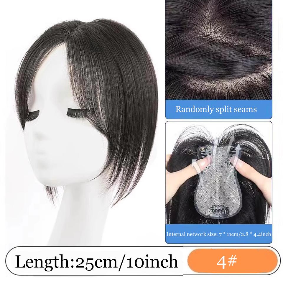 Synthetic Hair Topper  Straight 3 Clips Center Part Hairpiece Clip In One Piece Head Top Hair Extensions Invisible Replacement Cover White Hair