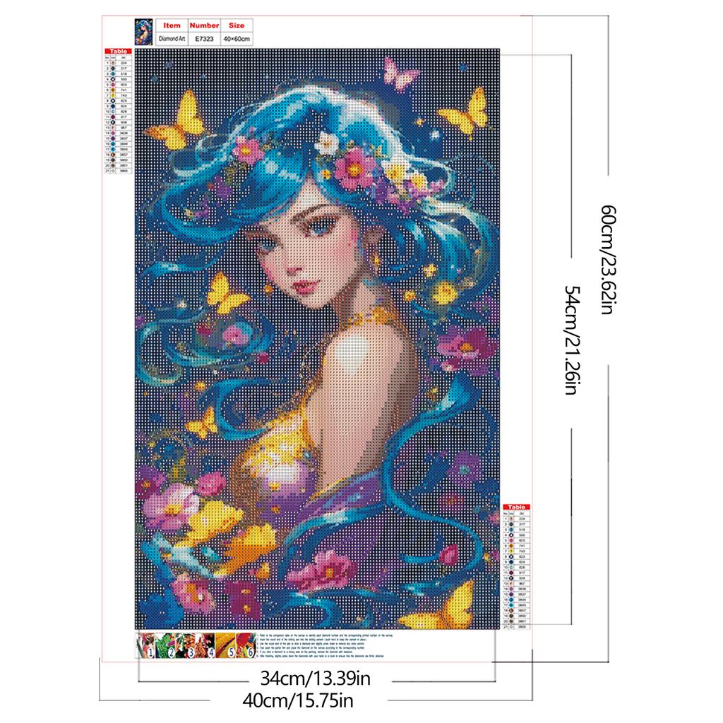 Butterfly Girl Full DIY 5D Round Drill Gem Art Diamond Painting Kits for Adults Home Decor Art Diamond Painting 15.75x23.62in