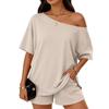 2026 Summer European & American Women's 2-Piece Casual One-Shoulder Top and Shorts Set