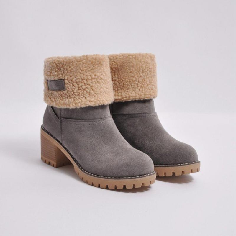Fashion Ladies Faux Nubuck Ankle Boots Women Winter Warm Plush Fur Mid-calf Snow Boots Leather Shoes Slip on Comfort Female Footwear