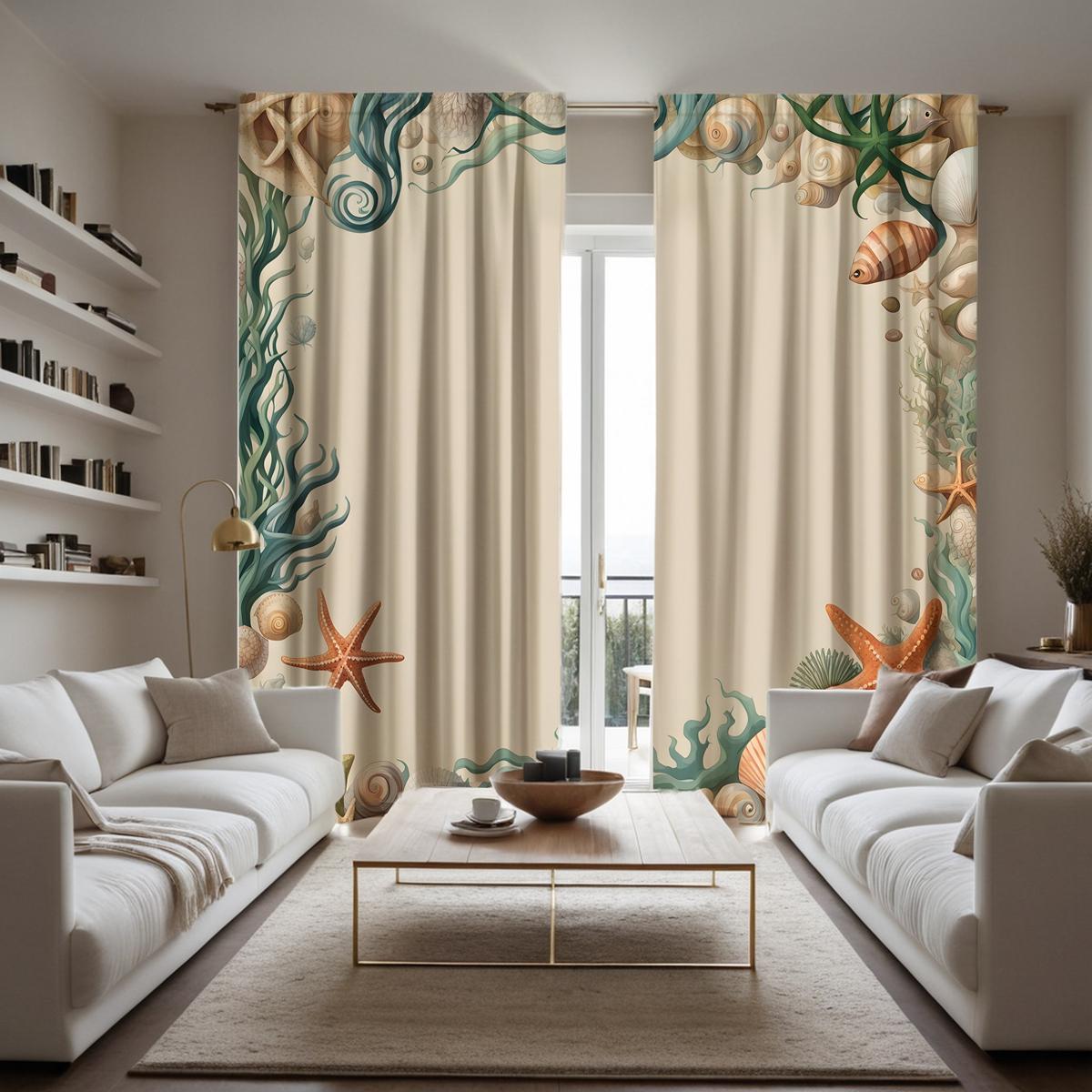 

2 шт. HD Sea Bottom World Starfish conch water grass декоративная занавеска White tie цифровая печать занавеска украшение дома стиль W52H63inchW132H160cm