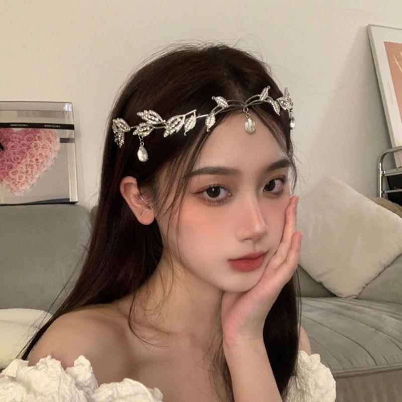 

Свадебный головной убор и чокер Crown Mori Leaf Waterdrop: Аксессуар для волос двойного назначения «Принцесса-эльф»