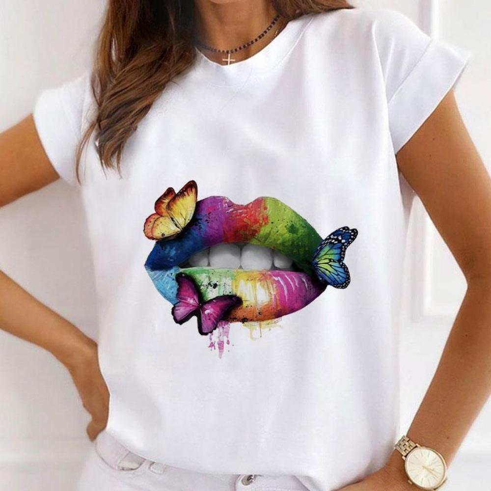 New Version Regular Short Sleeve Heart Print T-Shirt Women's Casual Short Sleeve T-Shirt women clothes