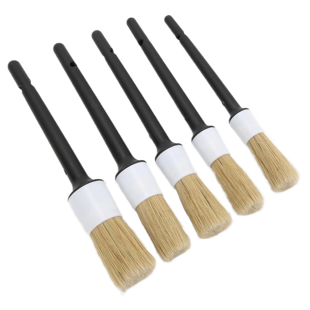 5pcs Auto Detailing Brush Set for Cleaning Car Interior Exterior Engine Exhaust Leather SeatWhite Grey