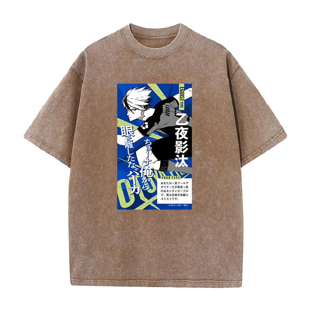 BLUE LOCK Anime Clothing Eita Otoya Print Washed T-shirt Men High Quality Tshirts Casual Cotton Tee Harajuku Male T Shirt
