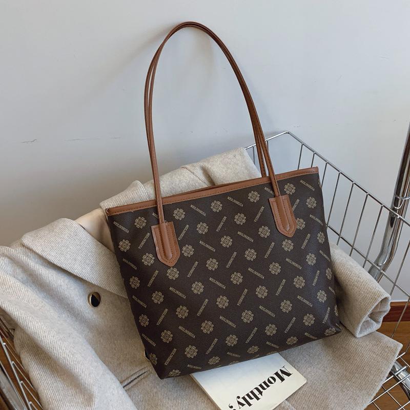 

Сумка подмышку большой вместимости, на плечо, модная, с принтом, для поездок на работу, женская, студенческая, ретро-тренд, универсальная, повседневная сумка-тоут