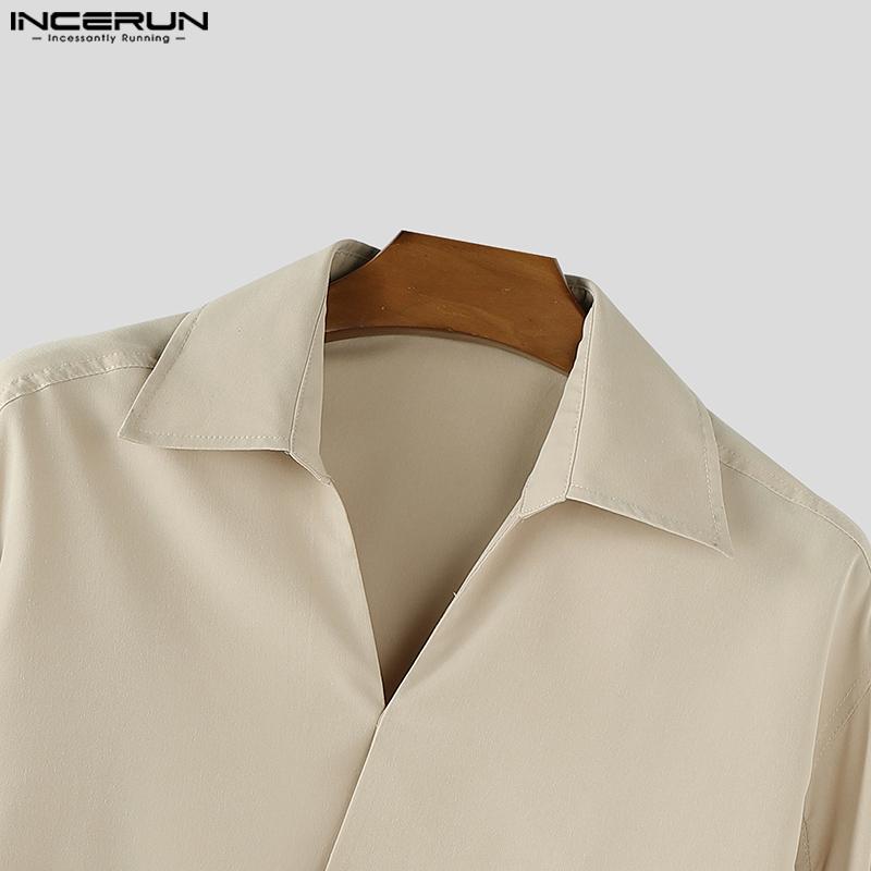 INCERUN Camisas Casuales Holgadas de Manga Larga con Cuello en V para Hombre de Talla Grande con Cruce Delantero