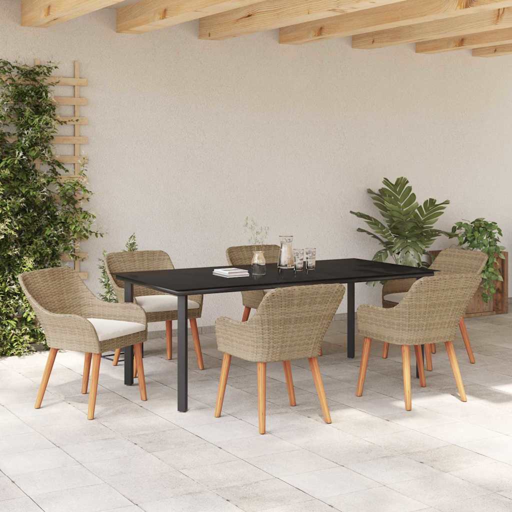 Garden Dining Set with Cushions 7 pcs Beige Poly Rattan