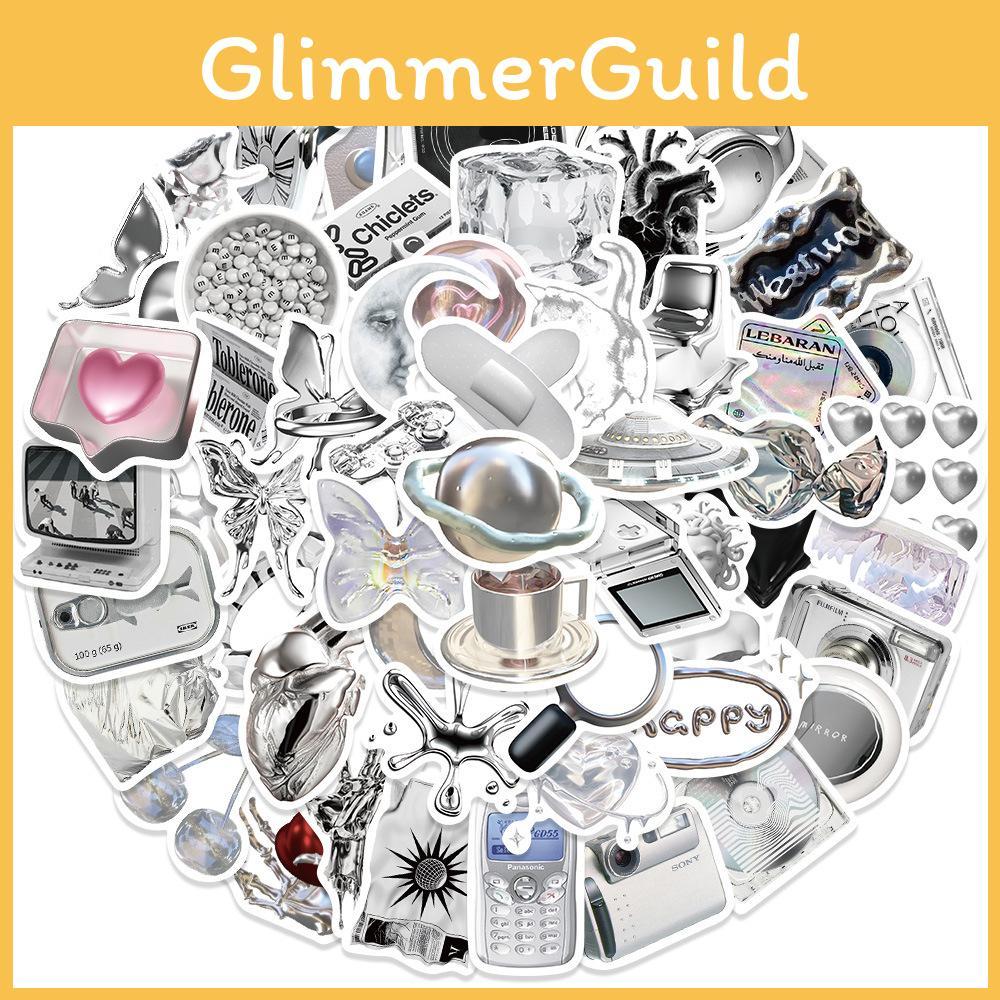 Premium Silver Sulfate Sticker 66 Pieces Of High-quality Pvc Waterproof Decals For Diy Guitar Phone Skateboard And Bicycle Adhesive And Stylish