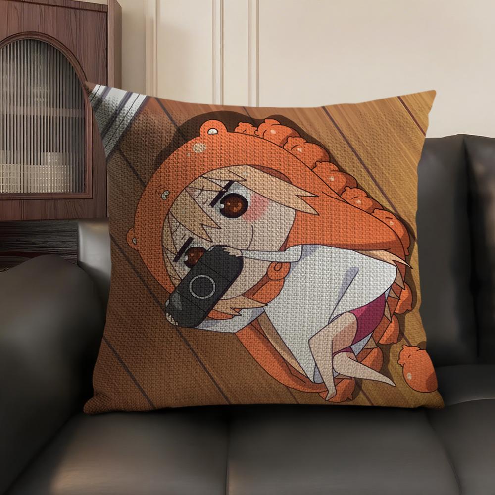 Doma U-Umaru Anime Cushion Cover Natural Linen Organic Fabric Double-Sided Printing Sofa Home Decor Gift Pillow Case