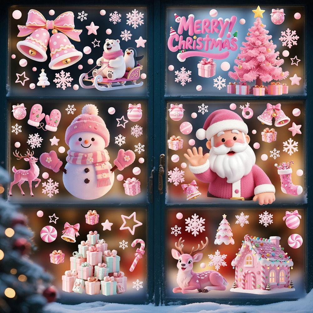 9PCS/Set Multicolor Merry Christmas Window Sticker Snowflake Santa Snowman DIY Accessories Cartoon Santa Glass Decals