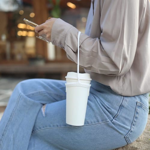 Set of 2 Silicone Drink Cup Holders, Perfect for Convenience Store Coffee, Travel, Sports, Outdoors, Festivals, and More, Includes Straw Holder for Co