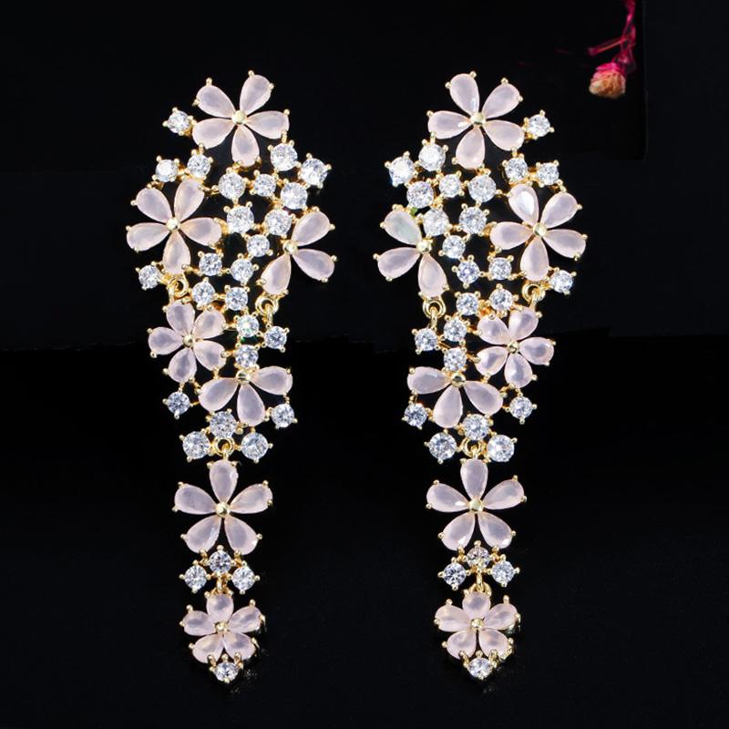 

WWJ черные золотые украшения с кубическим цирконием, длинные серьги-капли розовый