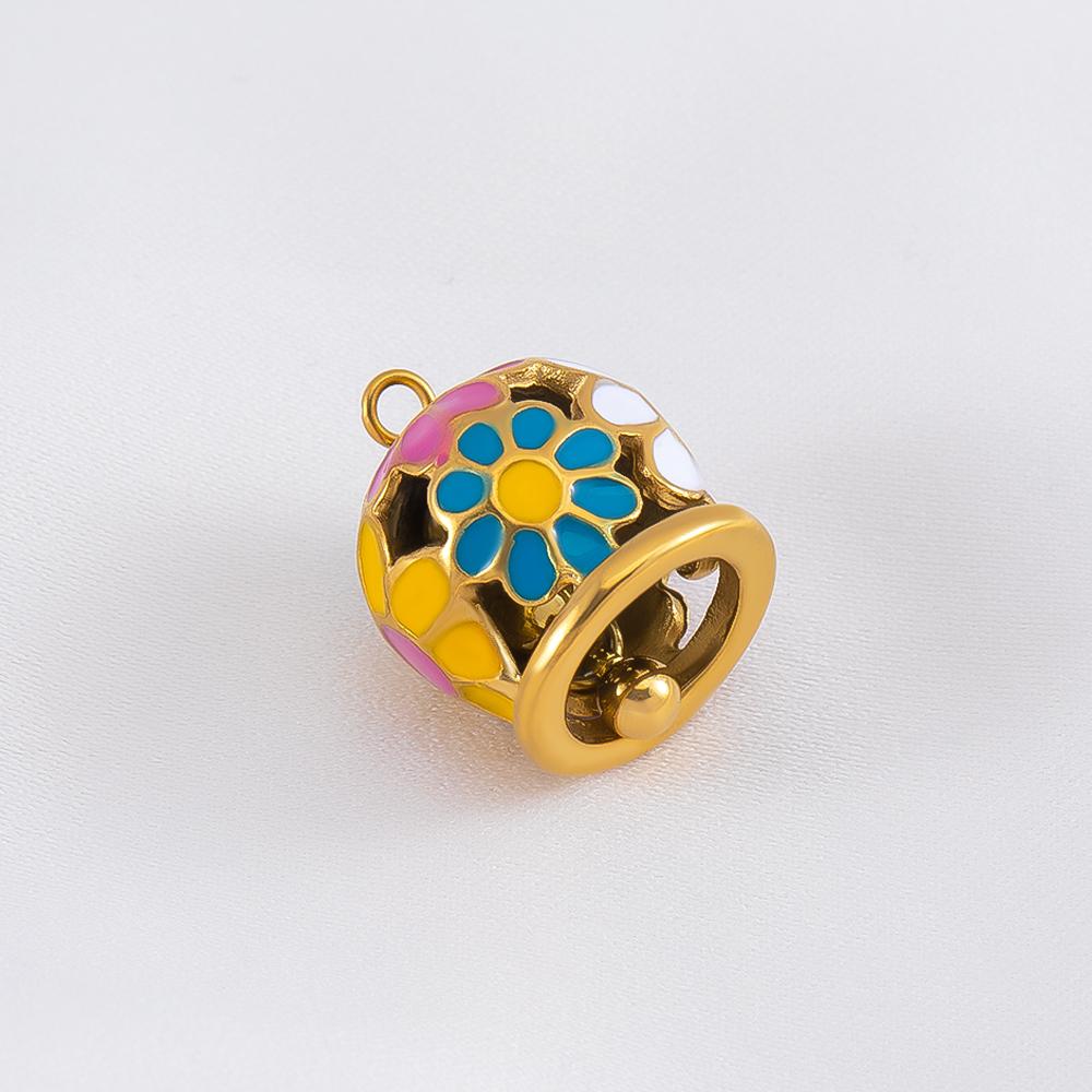 5pcs Stainless Steel Golden Bell Pendant Daisy Flower Charm DIY Necklace Bracelet Jewelry Making Material Needle Thread Supplies