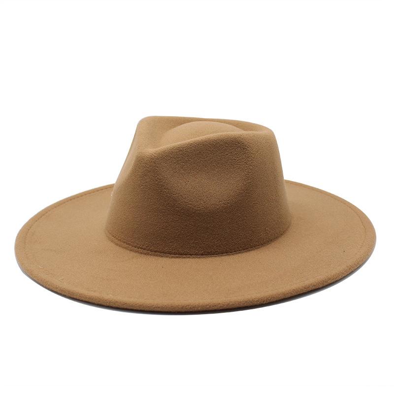 Wool Top Hat Casual Jazz Hat Tide Flat-Brimmed British Hat Ladies Big-Edged Retro Felt Hat
