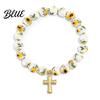 Daily Wear Bracelet Women Blue White Ceramic Beads Decor Elastic