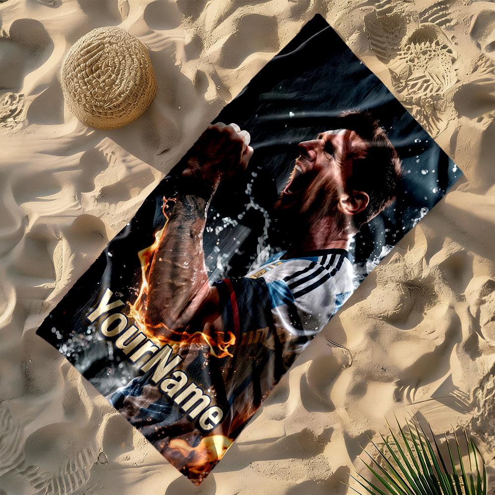 Messi Customize Text Beach Towel Super Soft & Absorbent Perfect for Traveling Yoga Camping and Swimming