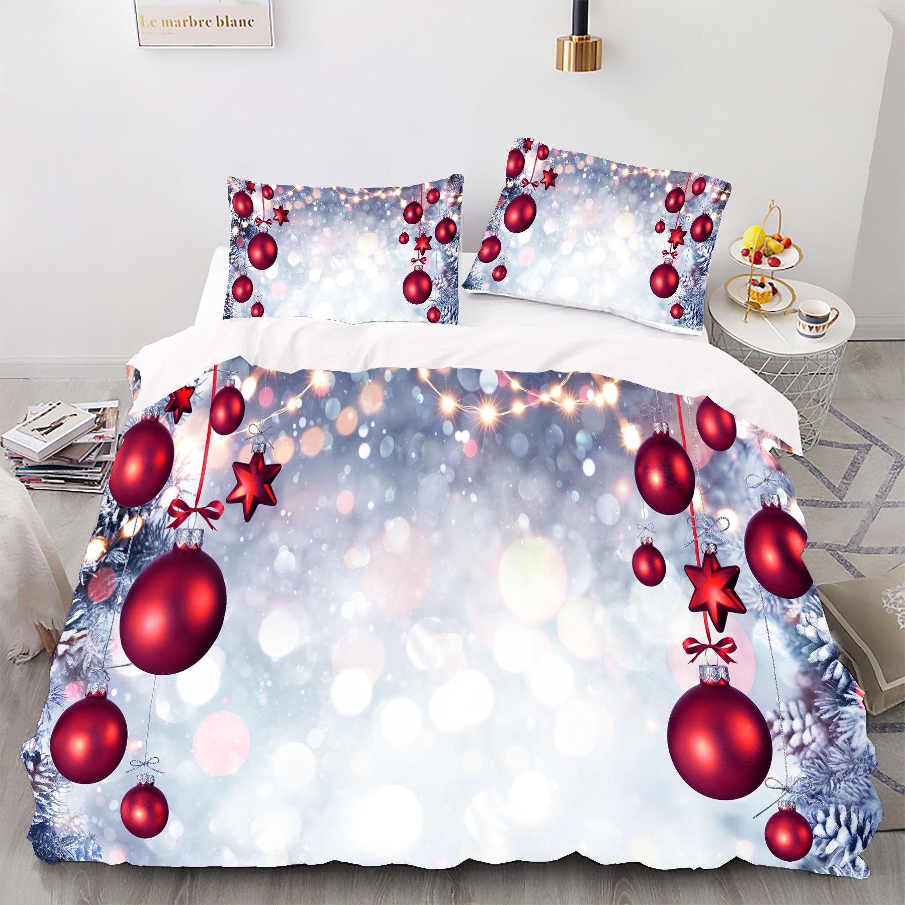 

Комплект пододеяльников с цифровой печатью в рождественском стиле - полиэстер - декор спальни - 1 покрывало + 2 наволочки (нет подушки) 173x229cm