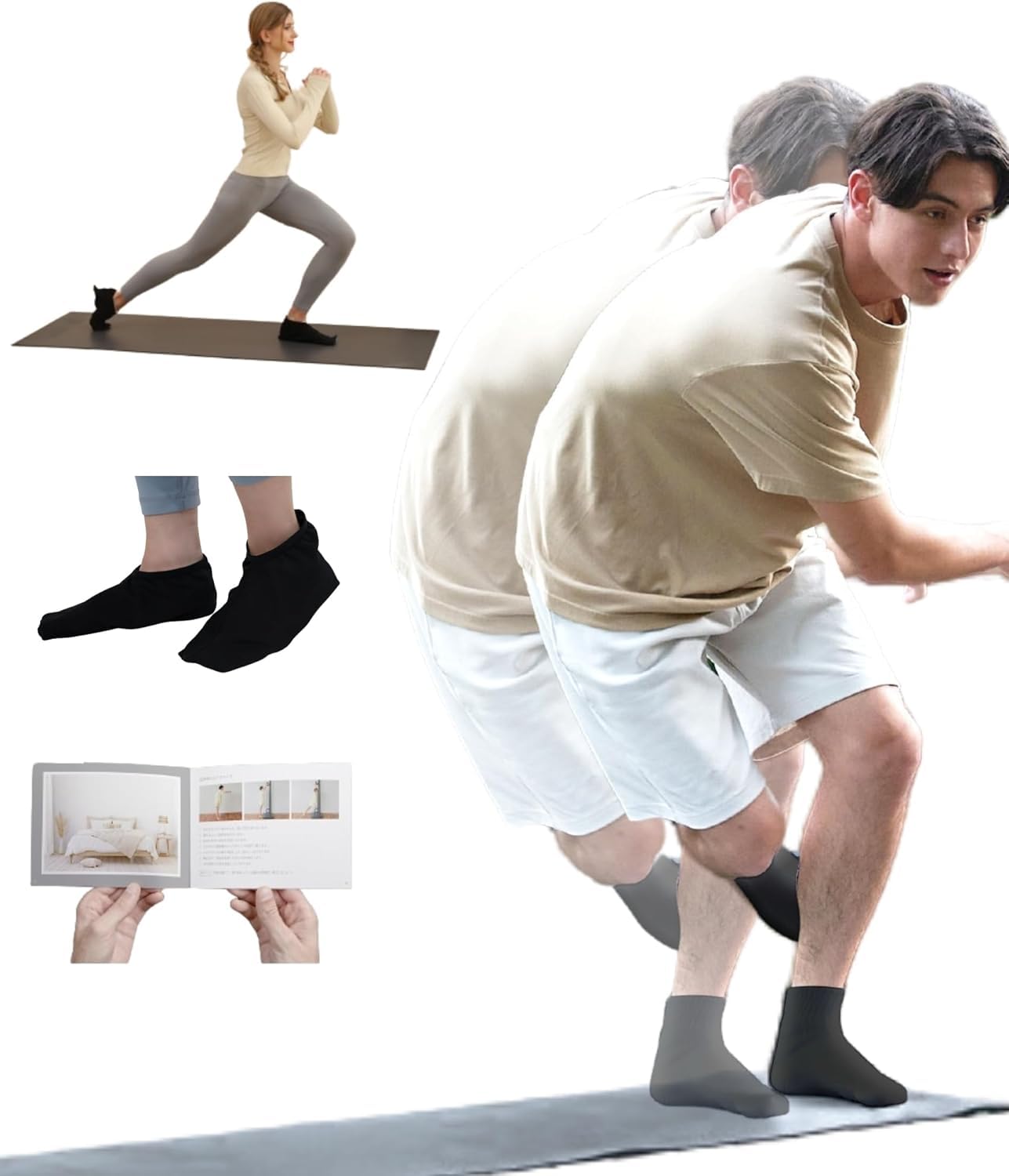 

RELANESS Скользящий коврик Слайдер Тренировочный коврик для растяжки RE500 Включает скользящий коврик и мягкий [Бесшумная тренировка всего тела] Пилатес, Йога, Доска, Коврик, (Серый,