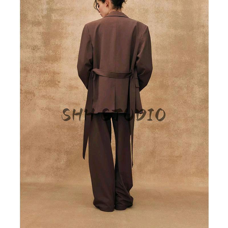With Belt Straight-leg Long Sleeves Casual Suit Jacket 1255791 Waist Temperament Leisure Pants 5030401