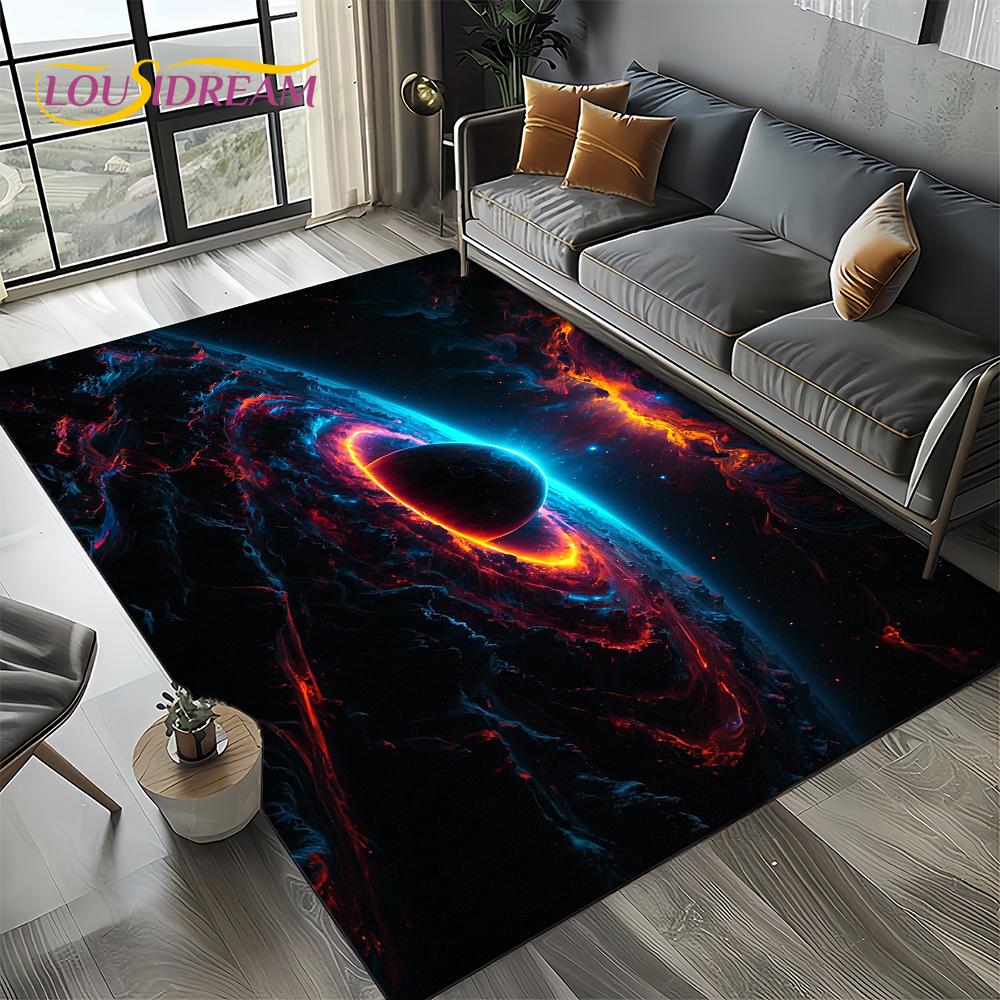 Universe Space Stars Black Hole Galaxy Earth Milky Way Carpet Rug for Living Room Bedroom Sofa Decoration,Non-slip Floor Mat