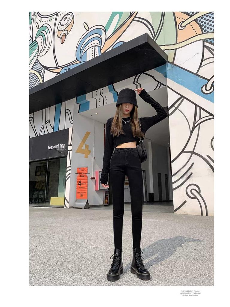 2024 Herbst/Winter Damen High Waist Schlanke Graue Samtjeans - Schlankmachende Bleistifthose für zierliche Figuren