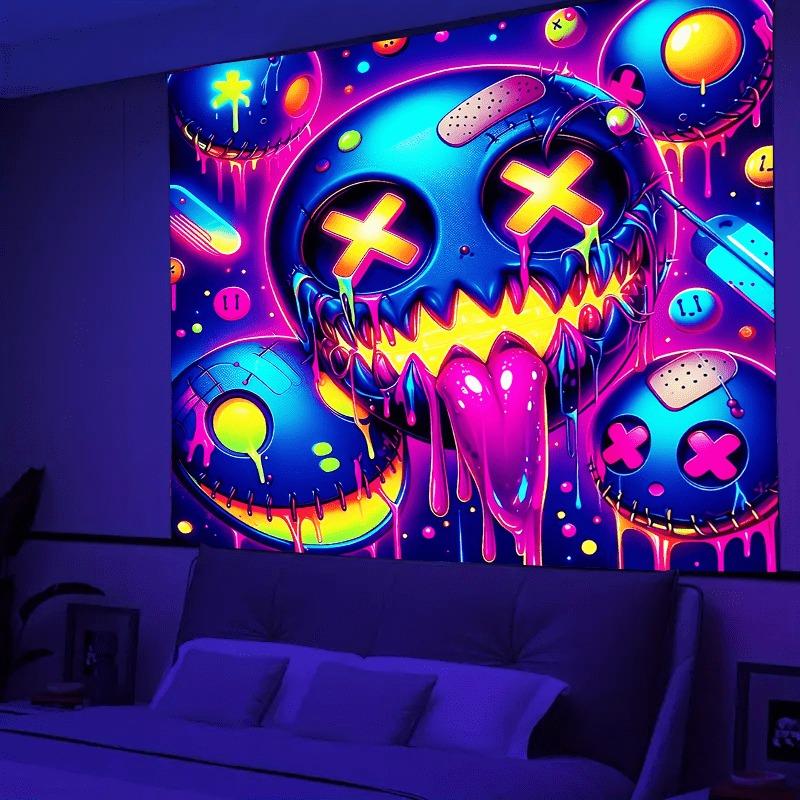 Ultraviolet Punk Cyberrobot Luminous Tapestry, Indoor Mood To Create Atmosphere, Psychedelic Luminous Art, Bedroom Decoration