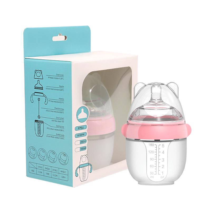 Silicone Wide Mouth Baby Bottle with Anti-Colic Nipple & Rice Cereal Spoon