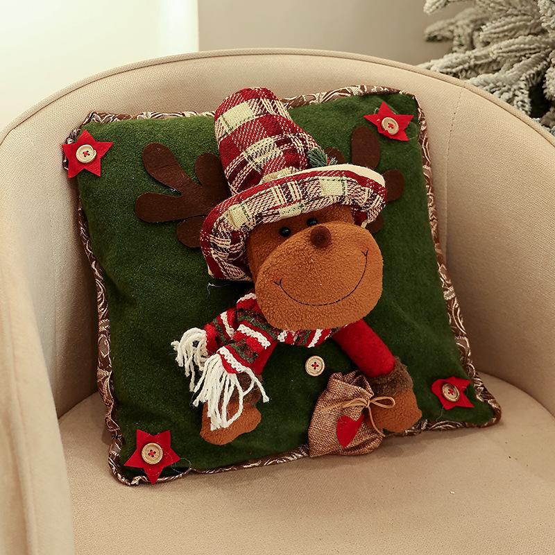 Xmas 3D Plush Figure Throw Pillow Case Santa Snowman Reindeer Cushion Cover Christmas Sofa Pillow Cover Home Party Ornament